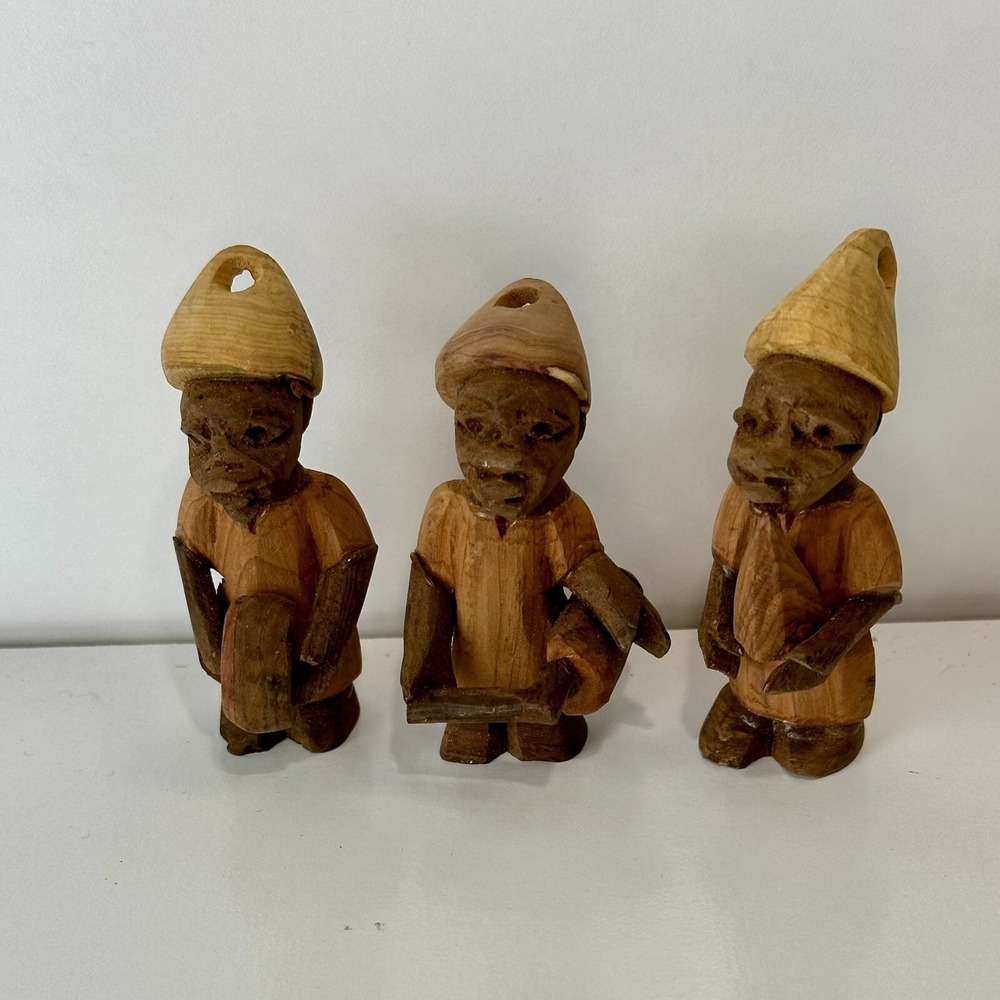 HAND CARVED Wooden African Art Vintage Lot of Three Folk Art Tribal Figurines